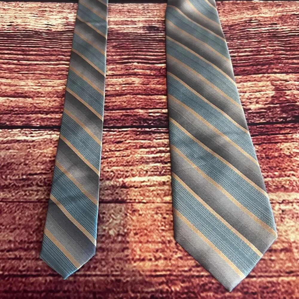 Joseph Abboud 100% Silk Skinny Tie 58x3 Striped Blue Purple Gold Retro Classic